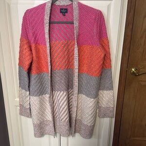 American Eagle Sweater Womens Med Striped Cardigan Open Front Knit SPRING EASTER